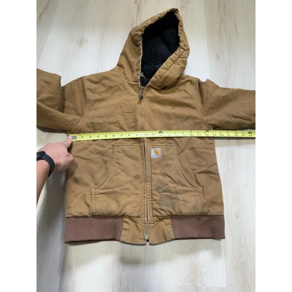 Carhartt Kids Active Jacket Brown Cotton Duck Quilted Lined Hooded M 10-12 Coat